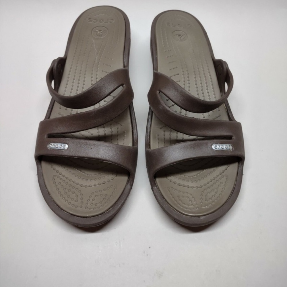 CROCS Patricia Mini Wedge Womens Sandals‎ 9 Brown Slide Casual Outdoor Open Toe